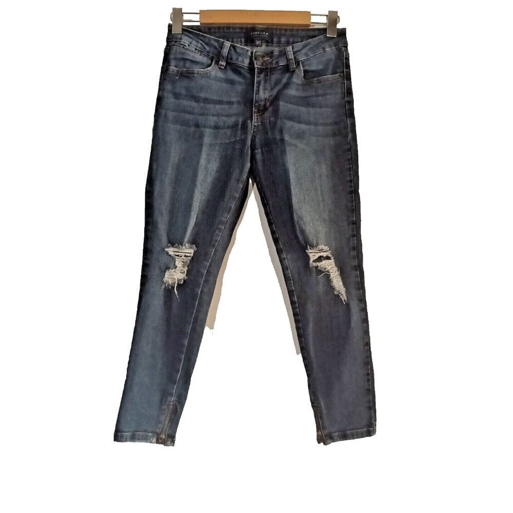 Just USA Skinny Jeans Size 27 Blue Distressed 29 x 25 Zip Ankle